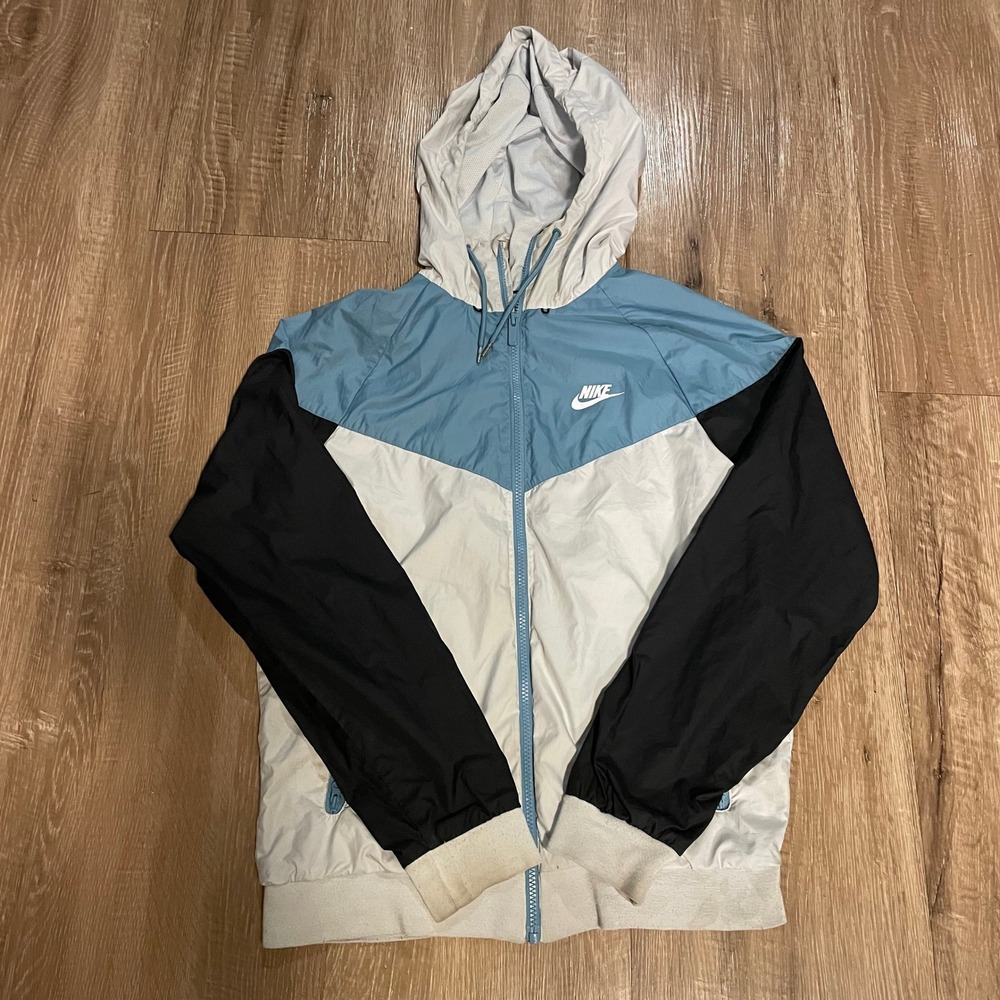 Nike Mens Windrunner Jacket Small Blue White Black Polyester Full Zip Hooded
